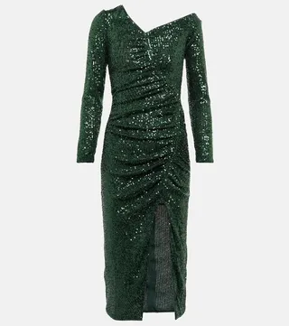Asymmetric sequined midi dress