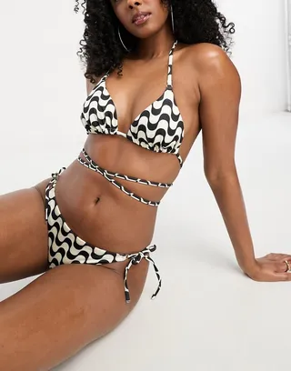 & Other Stories 3 piece tie detail triangle bikini top in wave print