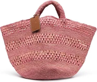 Logo-Tag Raffia Tote Bag