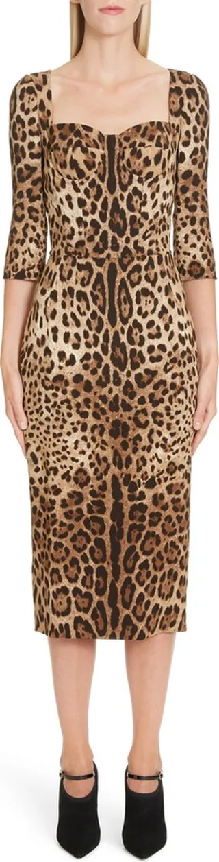 Leopard Print Bustier Bodice Sheath Dress