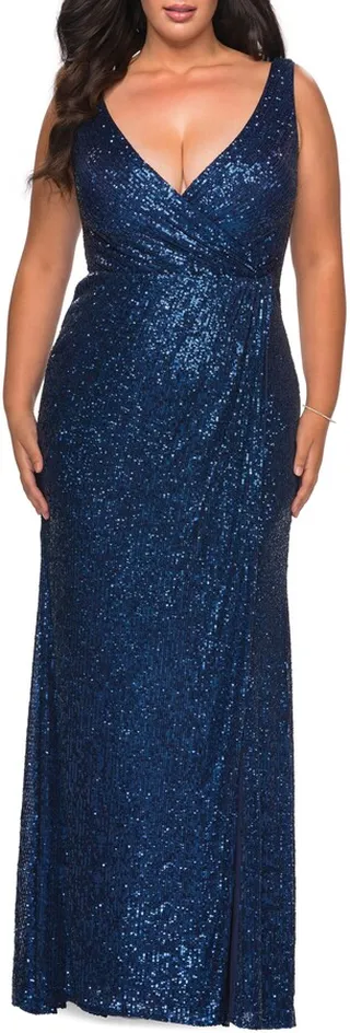 Sequin Faux Wrap Gown
