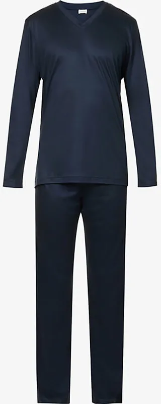 Mens Twilight Blue Marl-pattern Woven Pyjama set
