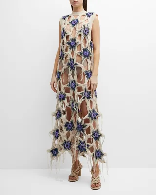 Rewild Flower Handknit Crochet Sleeveless Midi Dress