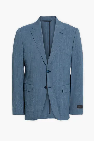 Checked wool-blend seersucker blazer