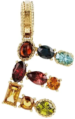 Rainbow Alphabet 18K Yellow Gold & Multi Gemstone Initial E Charm
