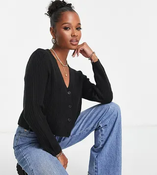 ASOS DESIGN Petite v neck cardigan in black
