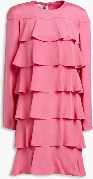 Tiered silk-twill mini dress