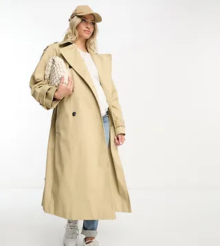 ASOS DESIGN Maternity longline trench coat in stone
