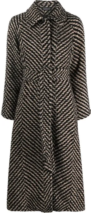 Chevron-Pattern Belted Coat
