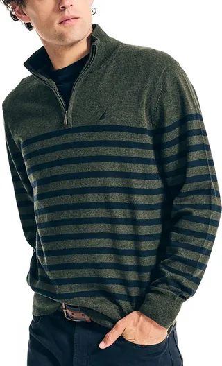Nautica Men's Navtech Performance Stripe Quarter-Zip Sweater
