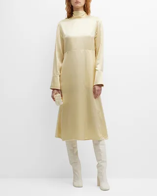 Turtleneck Tie A-Line Midi Dress