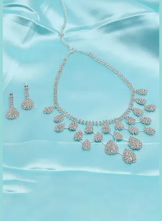 Silver Plated American Diamond Necklace and Earring Set