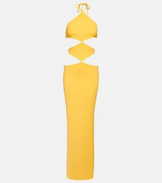 Halterneck crepe cutout maxi dress