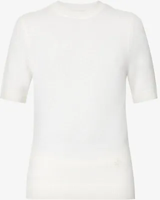 Womens Cream Knitted Round-neck Cashmere top