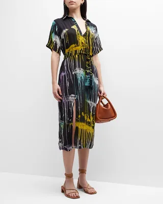 Anike Multicolor Cotton Batik Belted Midi Dress