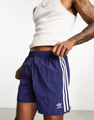 adidas Originals adicolor three stripe 5 inch sprinter shorts in navy