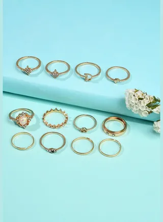 Pack of 12 Gold Plated Pearls Ring