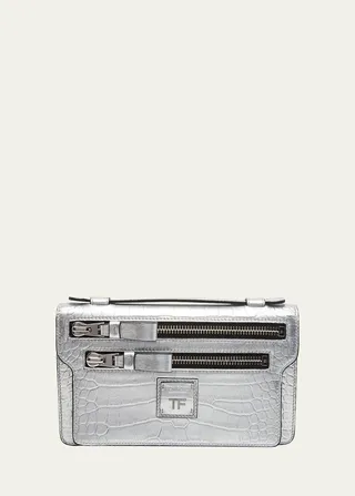 Jennifer Metallic Croc-Embossed Crossbody Bag