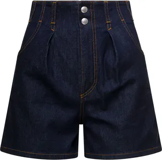 Blue High-waisted Shorts With Contrasting Stitching In Cotton Denim Woman