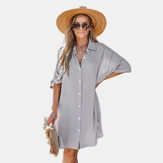 Women's Button Front Mini Shirt Dress - Cupshe-L-Gray