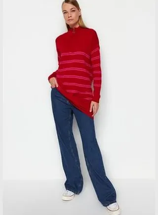 Red Striped Knitwear Sweater TCTAW24AK00046