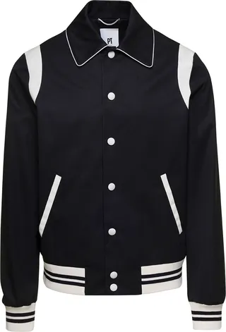 Black Bomber Jacket With Classic Collar And Contrasting Details In Cotton Man