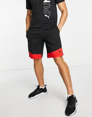 Puma Training Favorite woven shorts in navy and red