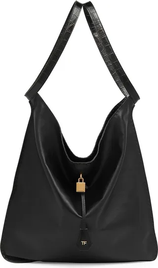 Croc-Embossed Leather Handle Tote