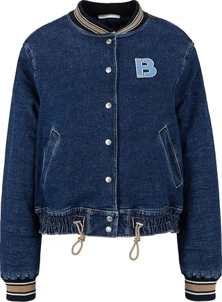 Denim bomber jacket with 'B' patch