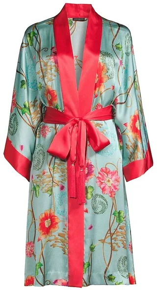 Belted Floral Silk Robe