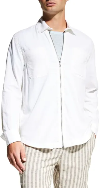 Men's Linen-Stretch Zip Overshirt