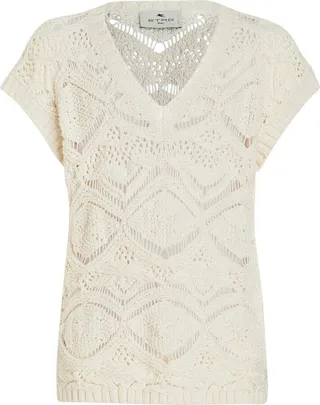 floral knit V-neck vest