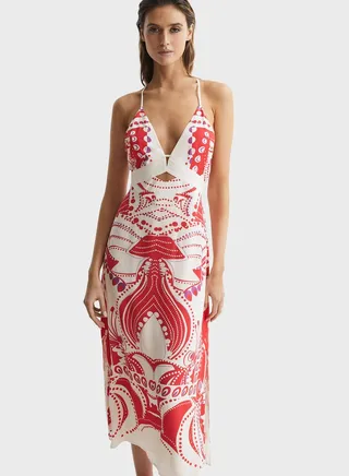 V-Neck Strappy Printed Dress