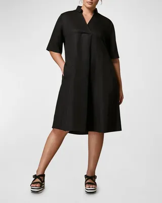 Plus Size Decidere Elbow-Sleeve Linen Midi Dress