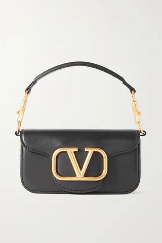 Valentino Garavani - Valentino Garavani Vlogo Leather Shoulder Bag - Black