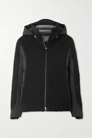KJUS - Luxe Hooded Smocked Merino Wool-blend And Faux Fur-trimmed Down Ski Jacket - Black