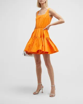 Tiered Square-Neck Fit-&-Flare Mini Dress