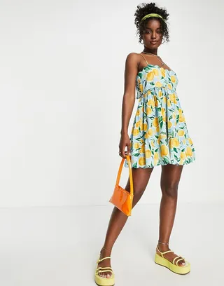 ASOS DESIGN scallop edge cut out back mini sundress in orange print