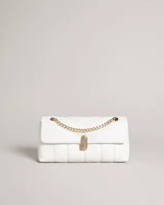 Leather Puffer Quilted Shoulder Bag in Ivory