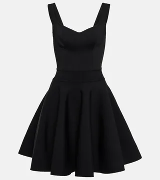 Sweetheart-neck wool-blend minidress