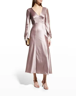 Paneled Organic Satin Midi Dress
