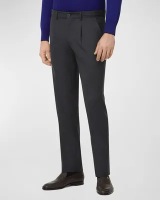 Men's Pleated Wool Straight-Leg Pants