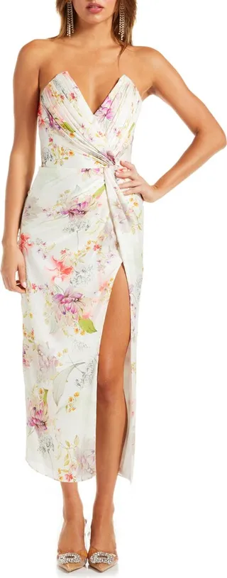 Come On Home Floral Strapless Cocktail Dress