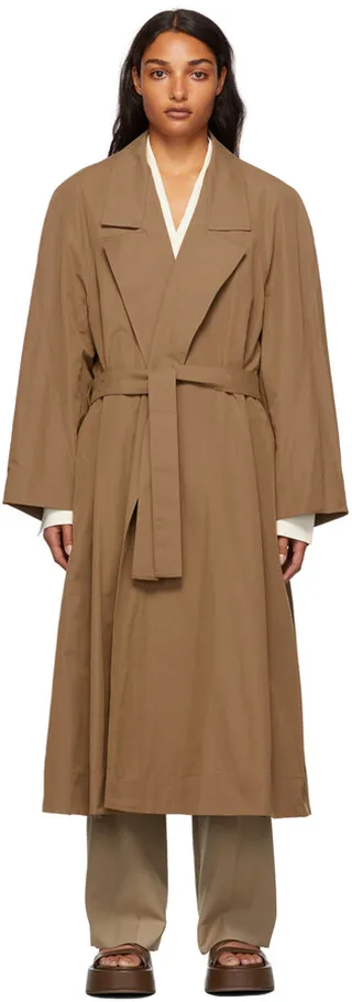 LOW CLASSIC Brown Low Collar Trench Coat