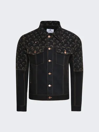 All Over Moon Print Denim Jacket Black