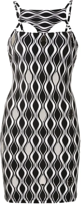 Wave-Print Bodycon Mini Dress