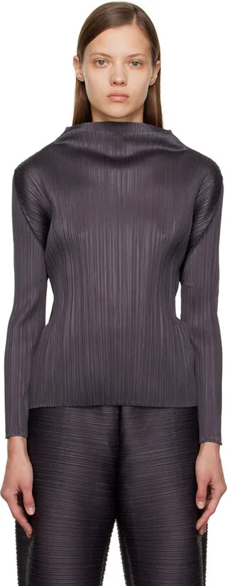 Pleats Please Issey Miyake Gray Pleated Turtleneck