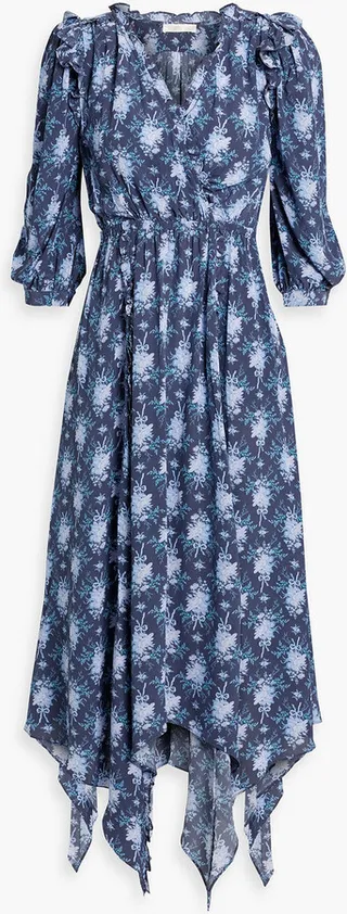Milton wrap-effect ruffled printed crepe dress