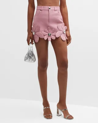 Mussel Flower Leather Mini Skirt