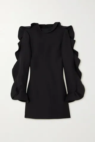 Valentino Garavani - Ruffled Wool And Silk-blend Crepe Mini Dress - Black